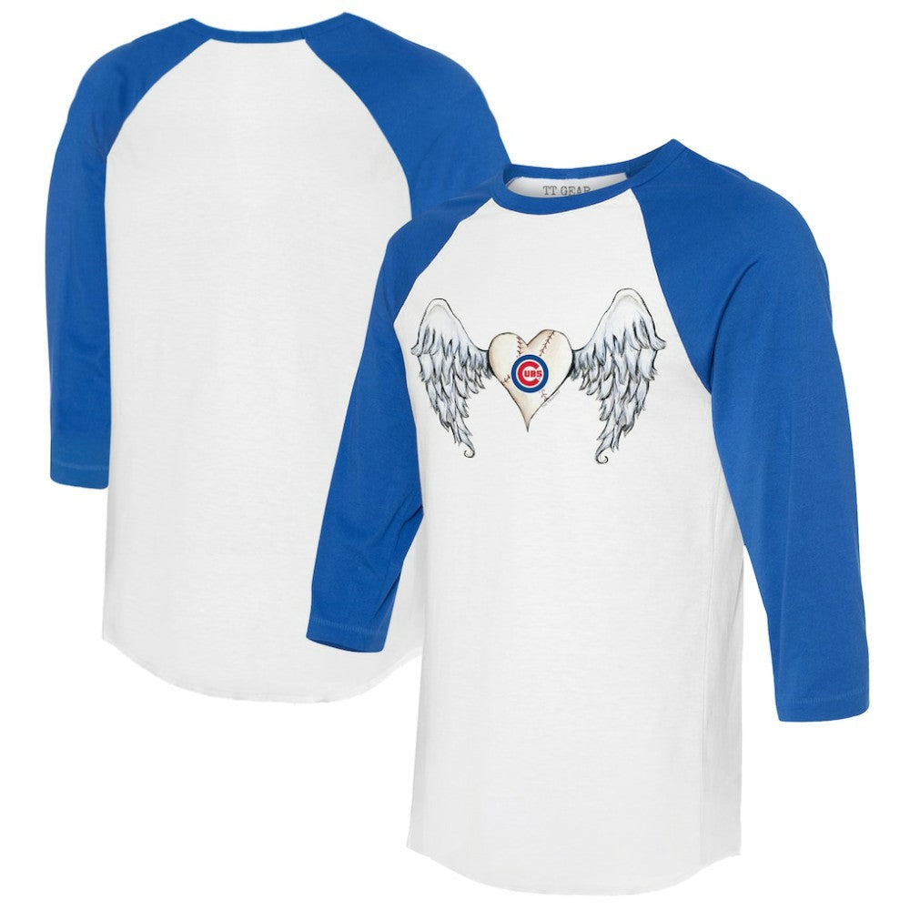 Chicago Cubs Tiny Turnip Women's Angel Wings 3/4-Sleeve Raglan T-Shirt - White/Royal