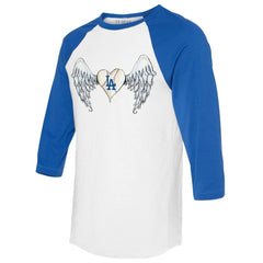 Los Angeles Dodgers Tiny Turnip Women's Angel Wings 3/4-Sleeve Raglan T-Shirt - White/Royal