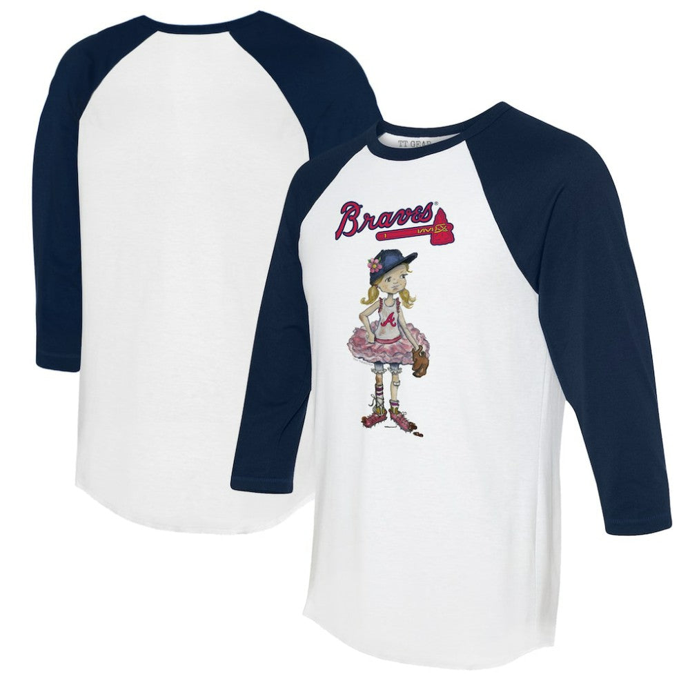 Atlanta Braves Tiny Turnip Women's Babes 3/4-Sleeve Raglan T-Shirt - White/Navy