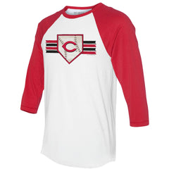 Cincinnati Reds Tiny Turnip Women's Base Stripe 3/4-Sleeve Raglan T-Shirt - White/Red