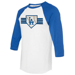 Los Angeles Dodgers Tiny Turnip Women's Base Stripe 3/4-Sleeve Raglan T-Shirt - White/Royal