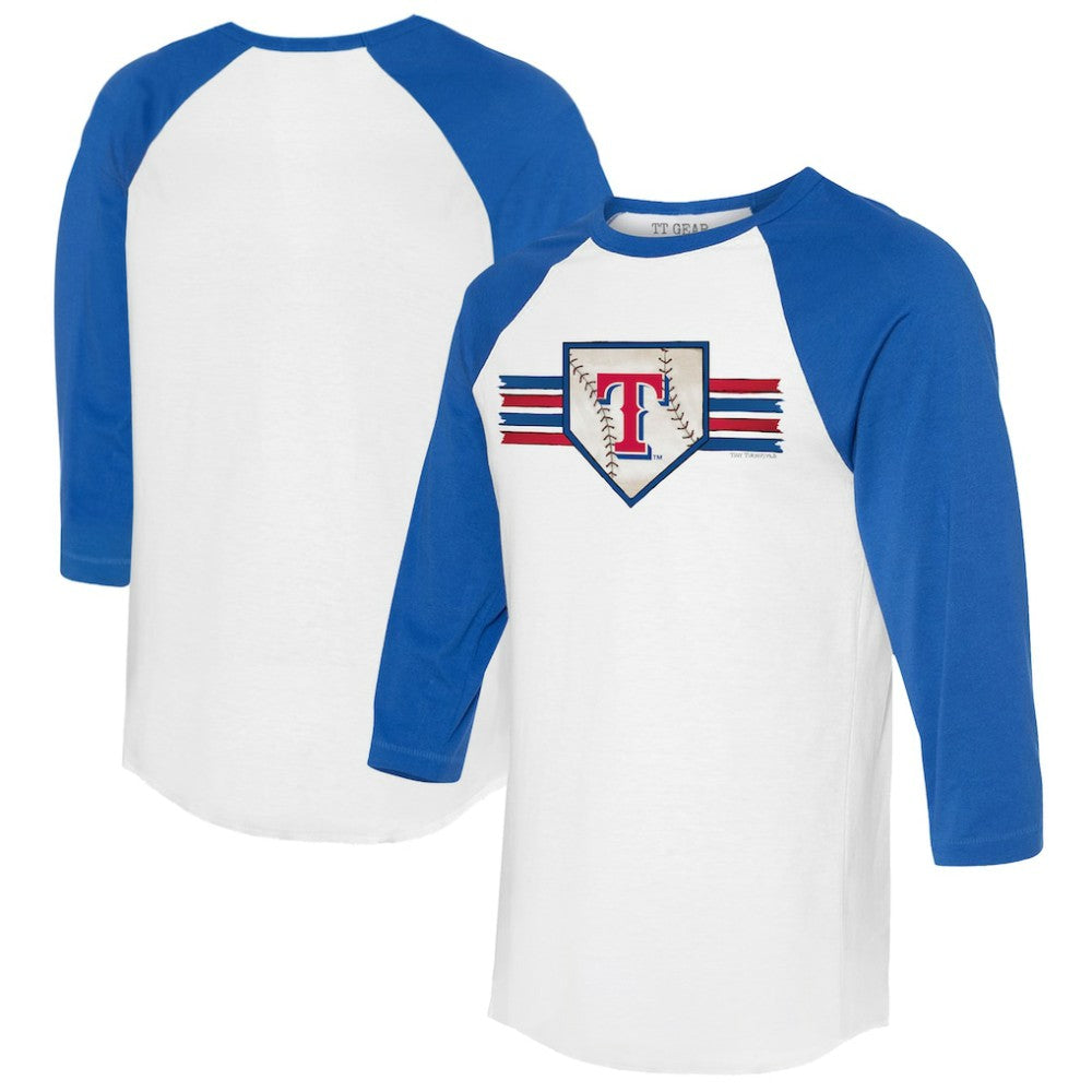 Texas Rangers Tiny Turnip Women's Base Stripe 3/4-Sleeve Raglan T-Shirt - White/Royal