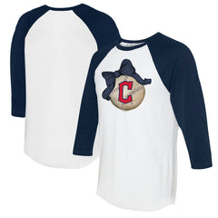 Cleveland Guardians Tiny Turnip Women's Baseball Bow 3/4-Sleeve Raglan T-Shirt - White/Navy