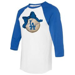 Los Angeles Dodgers Tiny Turnip Women's Baseball Bow 3/4-Sleeve Raglan T-Shirt - White/Royal
