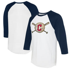 Cleveland Guardians Tiny Turnip Women's Baseball Cross Bats 3/4-Sleeve Raglan T-Shirt - White/Navy