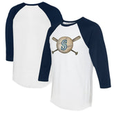 Seattle Mariners Tiny Turnip Women's Baseball Cross Bats 3/4-Sleeve Raglan T-Shirt - White/Navy