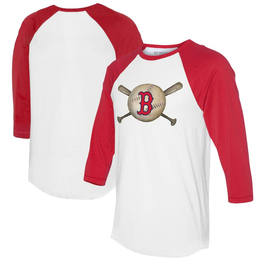 Boston Red Sox Tiny Turnip Women's Baseball Cross Bats 3/4-Sleeve Raglan T-Shirt - White/Red