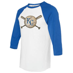 Kansas City Royals Tiny Turnip Women's Baseball Cross Bats 3/4-Sleeve Raglan T-Shirt - White/Royal