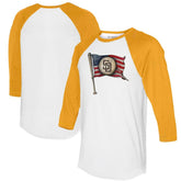 San Diego Padres Tiny Turnip Women's Baseball Flag 3/4-Sleeve Raglan T-Shirt - White/Gold