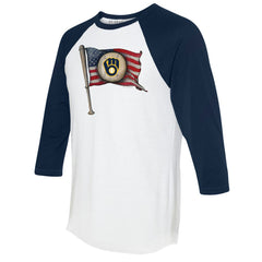 Milwaukee Brewers Tiny Turnip Women's Baseball Flag 3/4-Sleeve Raglan T-Shirt - White/Navy