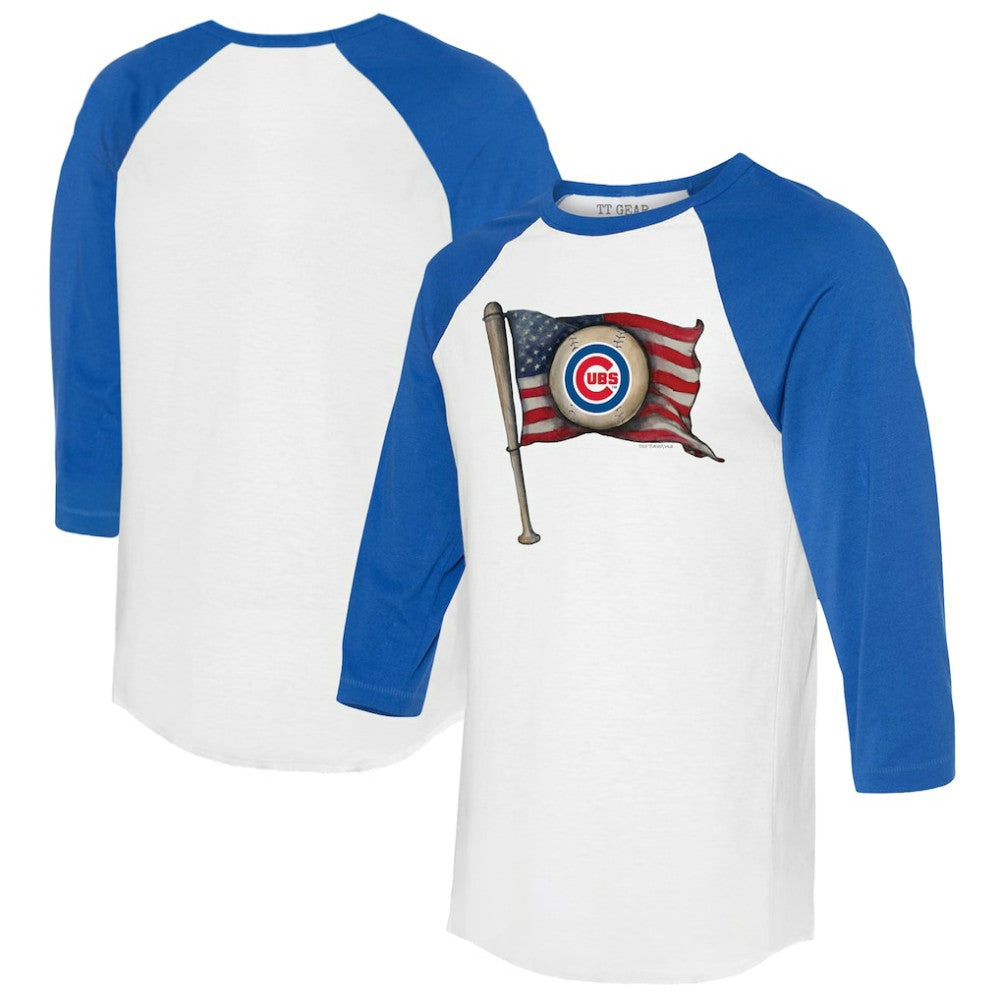Chicago Cubs Tiny Turnip Women's Baseball Flag 3/4-Sleeve Raglan T-Shirt - White/Royal