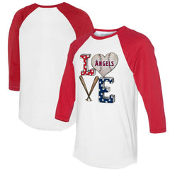 Los Angeles Angels Tiny Turnip Women's Baseball Love Raglan 3/4-Sleeve T-Shirt - White/Red