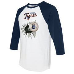 Detroit Tigers Tiny Turnip Women's Baseball Tear 3/4-Sleeve Raglan T-Shirt - White/Navy