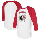 Cincinnati Reds Tiny Turnip Women's Baseball Tear 3/4-Sleeve Raglan T-Shirt - White/Red