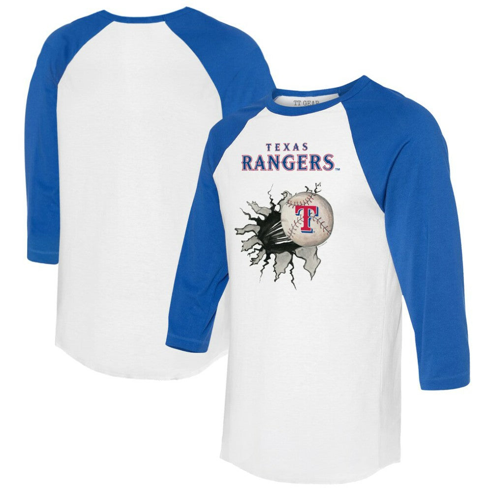 Texas Rangers Tiny Turnip Women's Baseball Tear 3/4-Sleeve Raglan T-Shirt - White/Royal