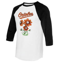 Baltimore Orioles Tiny Turnip Women's Blooming Baseballs 3/4-Sleeve Raglan T-Shirt - White/Black