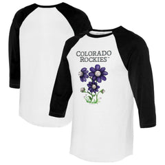 Colorado Rockies Tiny Turnip Women's Blooming Baseballs 3/4-Sleeve Raglan T-Shirt - White/Black