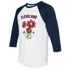 Cleveland Guardians Tiny Turnip Women's Blooming Baseballs 3/4-Sleeve Raglan T-Shirt - White/Navy