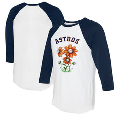 Houston Astros Tiny Turnip Women's Blooming Baseballs 3/4-Sleeve Raglan T-Shirt - White/Navy