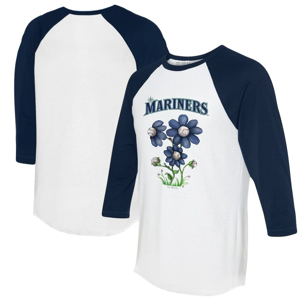 Seattle Mariners Tiny Turnip Women's Blooming Baseballs 3/4-Sleeve Raglan T-Shirt - White/Navy