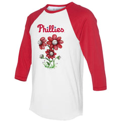 Philadelphia Phillies Tiny Turnip Women's Blooming Baseballs 3/4-Sleeve Raglan T-Shirt - White/Red