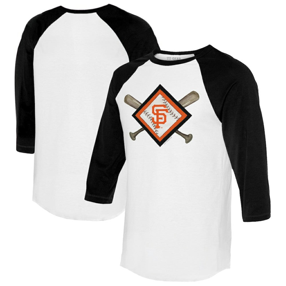 San Francisco Giants Tiny Turnip Women's Diamond Cross Bats 3/4-Sleeve Raglan T-Shirt - White/Black