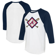 Atlanta Braves Tiny Turnip Women's Diamond Cross Bats 3/4-Sleeve Raglan T-Shirt - White/Navy
