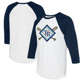Tampa Bay Rays Tiny Turnip Women's Diamond Cross Bats 3/4-Sleeve Raglan T-Shirt - White/Navy