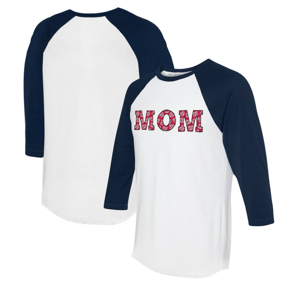 Washington Nationals Tiny Turnip Women's Logo Mom 3/4-Sleeve Raglan T-Shirt - White/Navy
