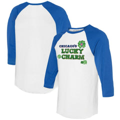 Chicago Cubs Tiny Turnip Women's Lucky Charm 3/4-Sleeve Raglan T-Shirt - White/Royal