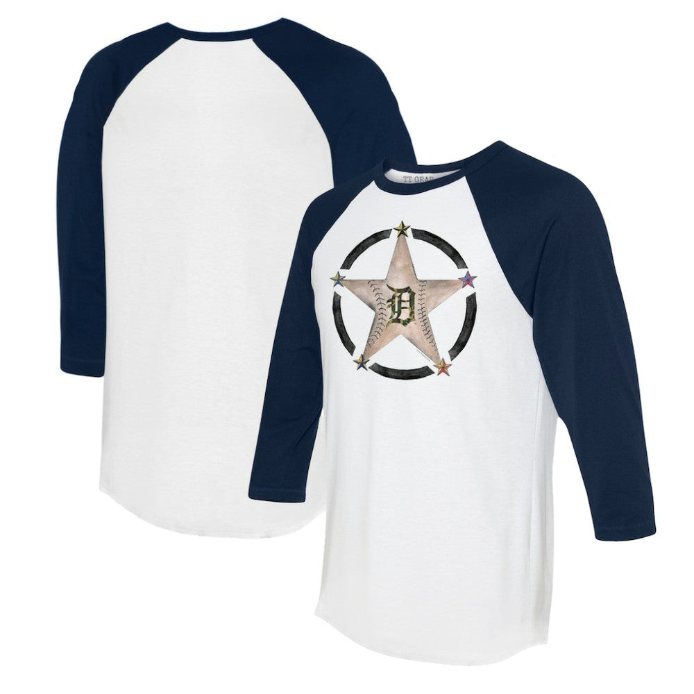 Detroit Tigers Tiny Turnip Women's Military Star 3/4-Sleeve Raglan T-Shirt - White/Navy