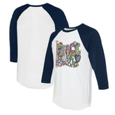 Cleveland Guardians Tiny Turnip Women's Peace Love Baseball 3/4-Sleeve Raglan T-Shirt - White/Navy