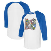 Toronto Blue Jays Tiny Turnip Women's Peace Love Baseball 3/4-Sleeve Raglan T-Shirt - White/Royal