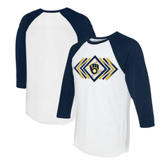 Milwaukee Brewers Tiny Turnip Women's Prism Arrows 3/4-Sleeve Raglan T-Shirt - White