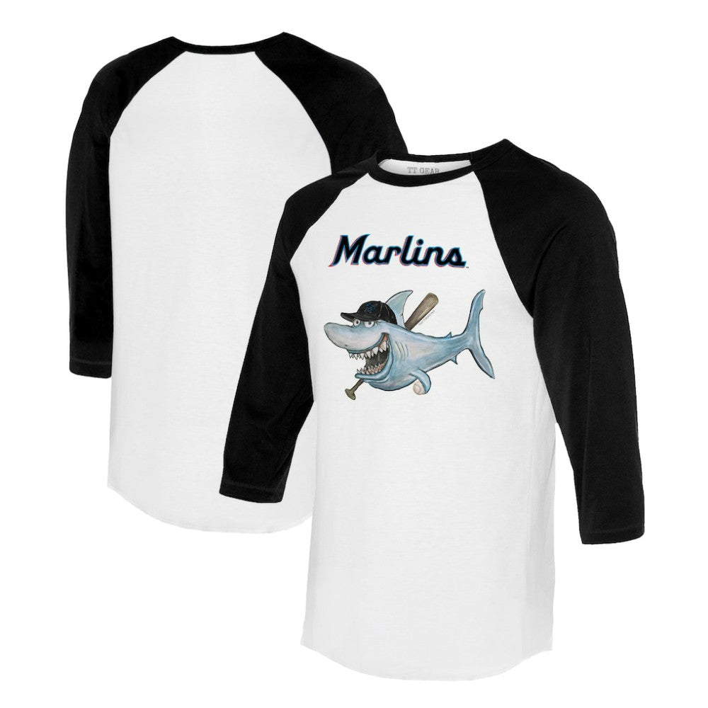 Miami Marlins Tiny Turnip Women's Shark 3/4-Sleeve Raglan T-Shirt - White/Black