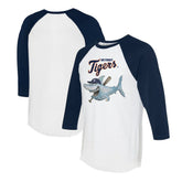 Detroit Tigers Tiny Turnip Women's Shark 3/4-Sleeve Raglan T-Shirt - White/Navy