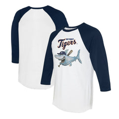 Detroit Tigers Tiny Turnip Women's Shark 3/4-Sleeve Raglan T-Shirt - White/Navy