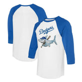 Los Angeles Dodgers Tiny Turnip Women's Shark 3/4-Sleeve Raglan T-Shirt - White/Royal