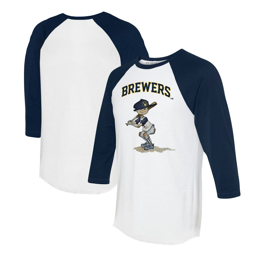 Milwaukee Brewers Tiny Turnip Women's Slugger 3/4-Sleeve Raglan T-Shirt - White/Navy