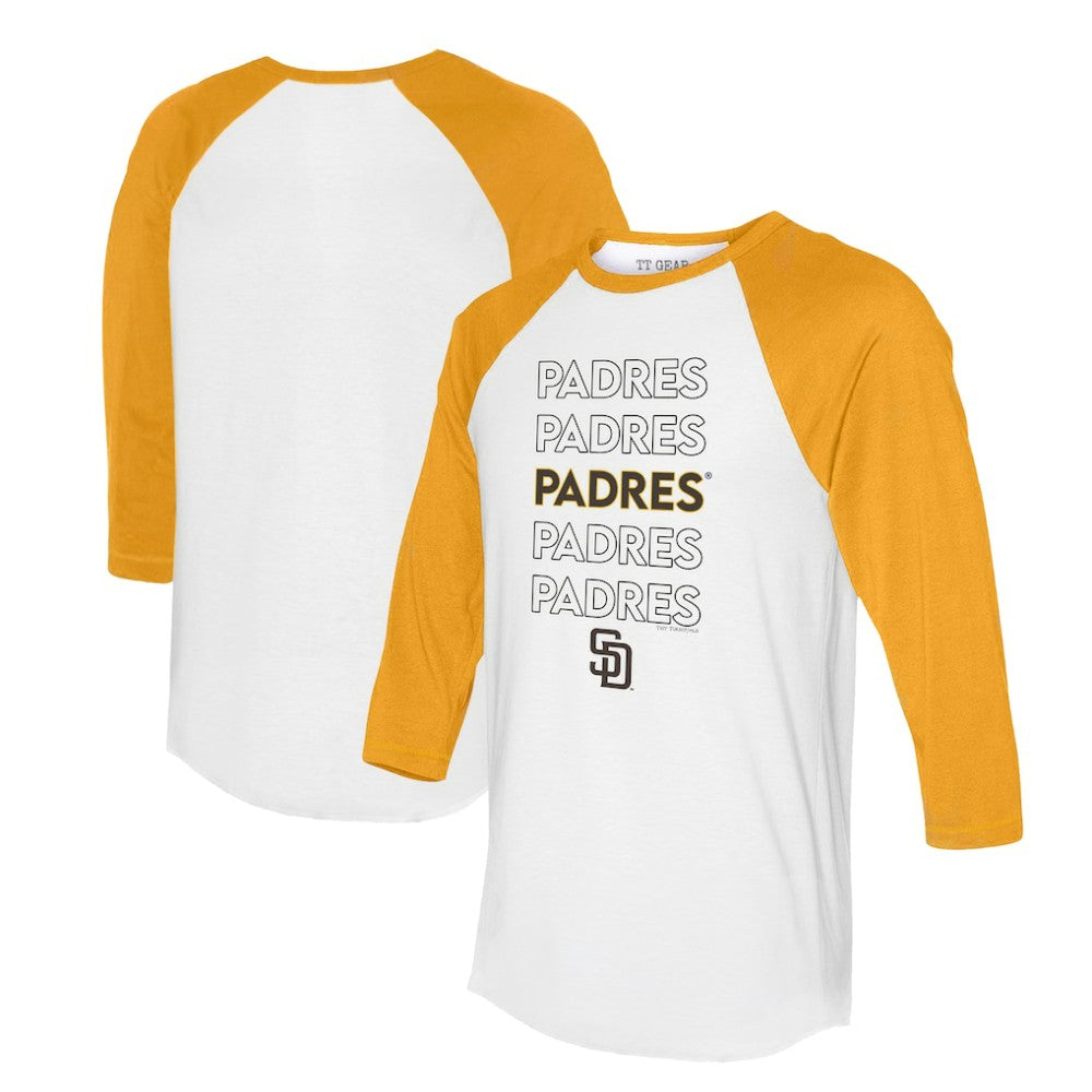 San Diego Padres Tiny Turnip Women's Stacked 3/4-Sleeve Raglan T-Shirt - White/Gold