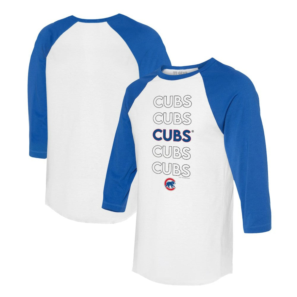 Chicago Cubs Tiny Turnip Unisex Stacked 3/4-Sleeve Raglan T-Shirt - White/Royal