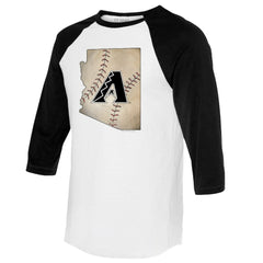 Arizona Diamondbacks Tiny Turnip Unisex State Outline 3/4-Sleeve Raglan T-Shirt - White/Black