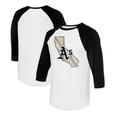 Athletics Tiny Turnip Unisex State Outline 3/4-Sleeve Raglan T-Shirt - White/Black