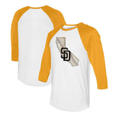 San Diego Padres Tiny Turnip Unisex State Outline 3/4-Sleeve Raglan T-Shirt - White/Gold