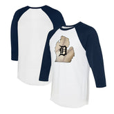 Detroit Tigers Tiny Turnip Unisex State Outline 3/4-Sleeve Raglan T-Shirt - White/Navy