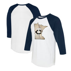 Minnesota Twins Tiny Turnip Unisex State Outline 3/4-Sleeve Raglan T-Shirt - White/Navy