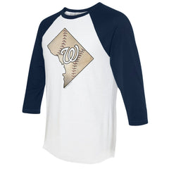 Washington Nationals Tiny Turnip Unisex State Outline 3/4-Sleeve Raglan T-Shirt - White/Navy