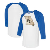 Kansas City Royals Tiny Turnip Unisex State Outline 3/4-Sleeve Raglan T-Shirt - White/Royal