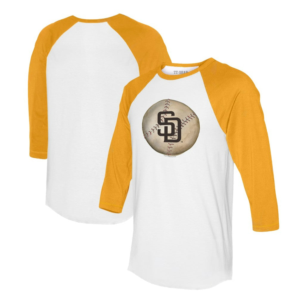 San Diego Padres Tiny Turnip Unisex Stitched Baseball 3/4-Sleeve Raglan T-Shirt - White/Gold