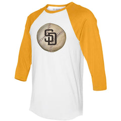 San Diego Padres Tiny Turnip Unisex Stitched Baseball 3/4-Sleeve Raglan T-Shirt - White/Gold